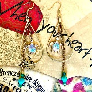 Hawaiian Turtle Charm Gold Dangle Earrings
